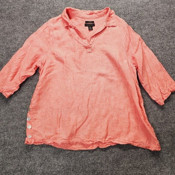 TAHARI 100% Linen Coral 3/4 Sleeve Blouse Tunic Lagenlook Plus Size 2X - Picture 1 of 11
